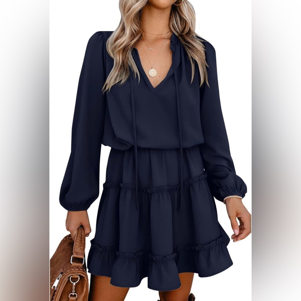 BTFBM tiered long sleeve navy blue dress